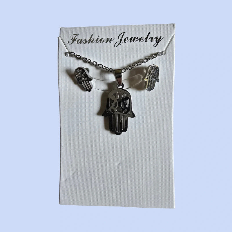 Modeschmuck Kette + Ohrringe Zen Hand Neu