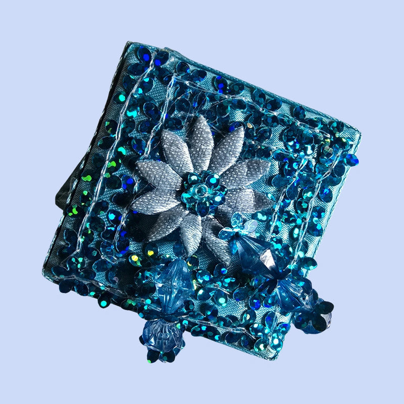Schmuckkästchen mit Glitzer & Blume blau Neu