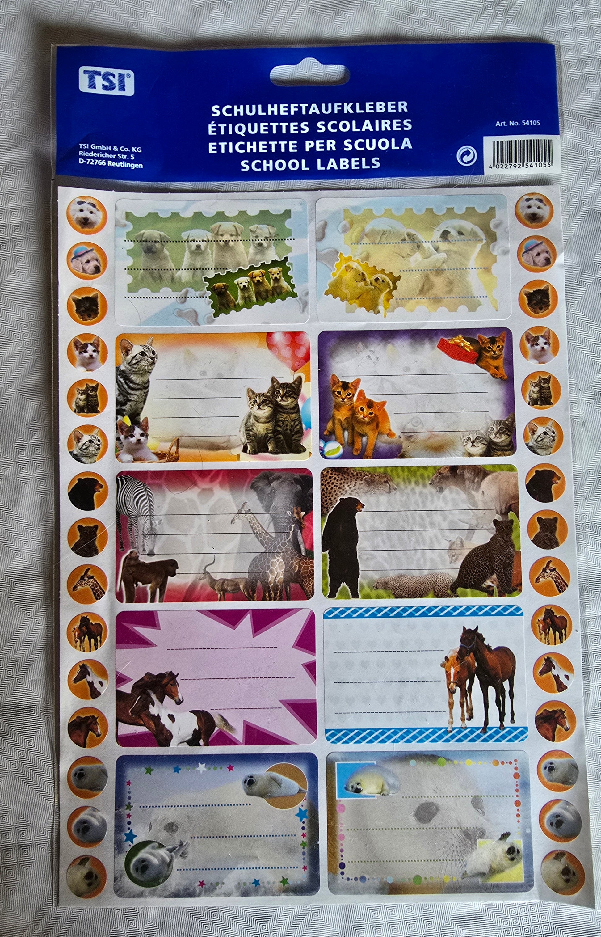 Schulheftaufkleber Tiere