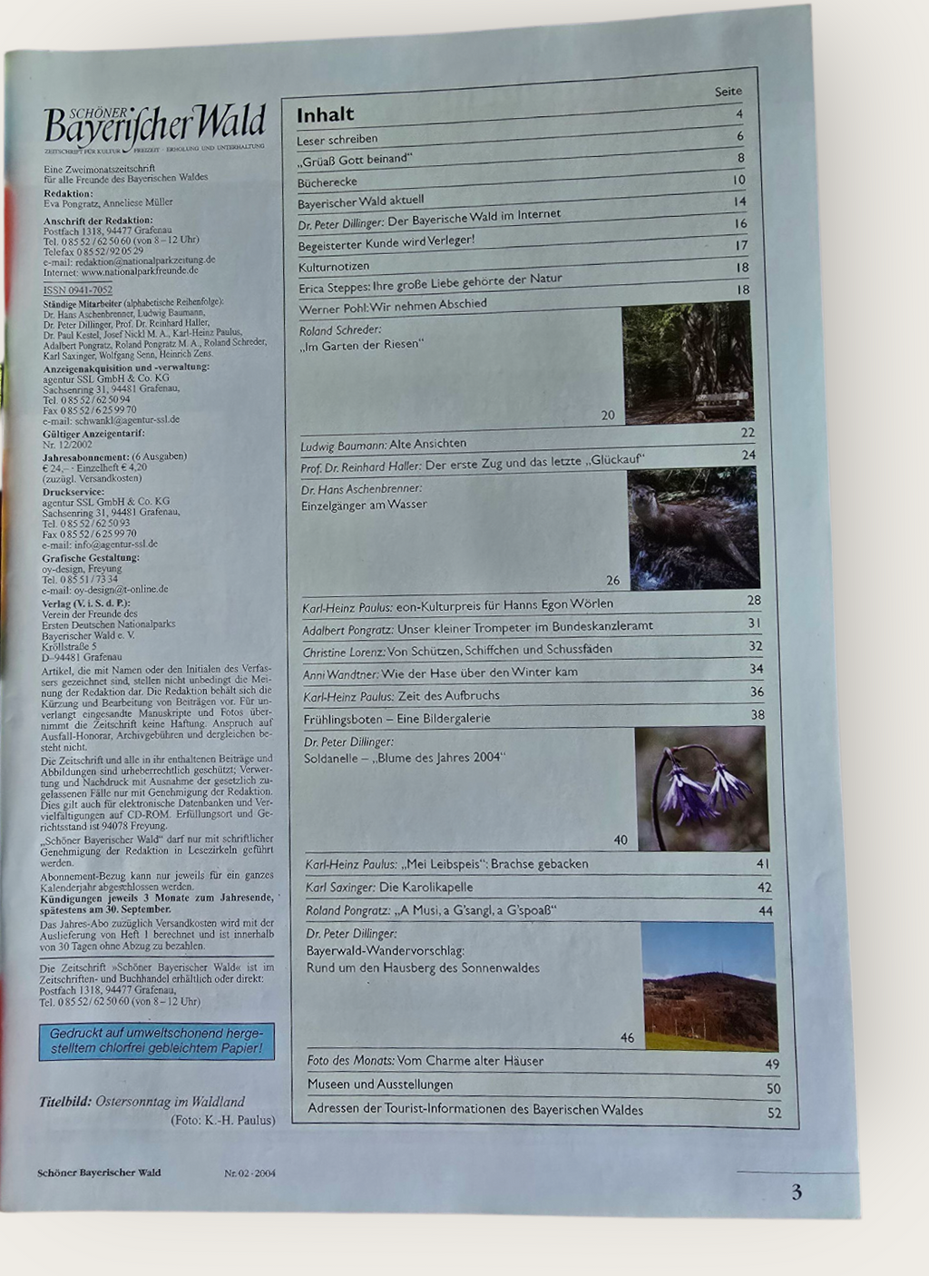 Zeitschrift Schöner Bayrischer Wald 3/4 2004
