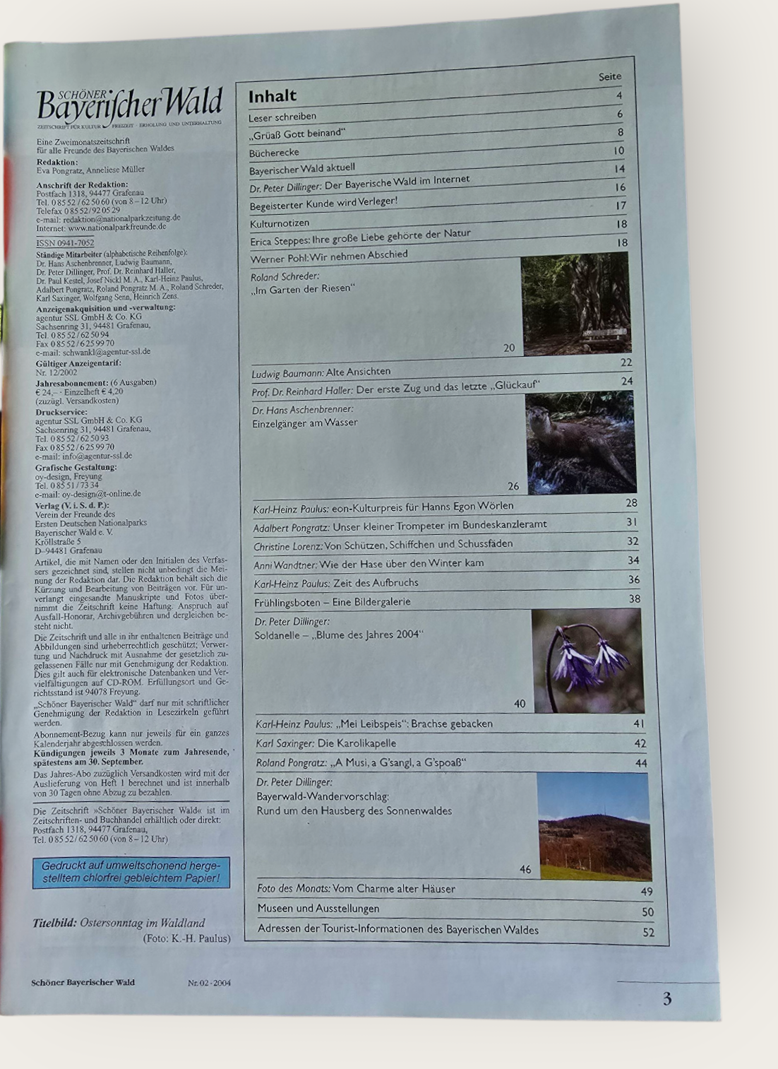 Zeitschrift Schöner Bayrischer Wald 3/4 2004