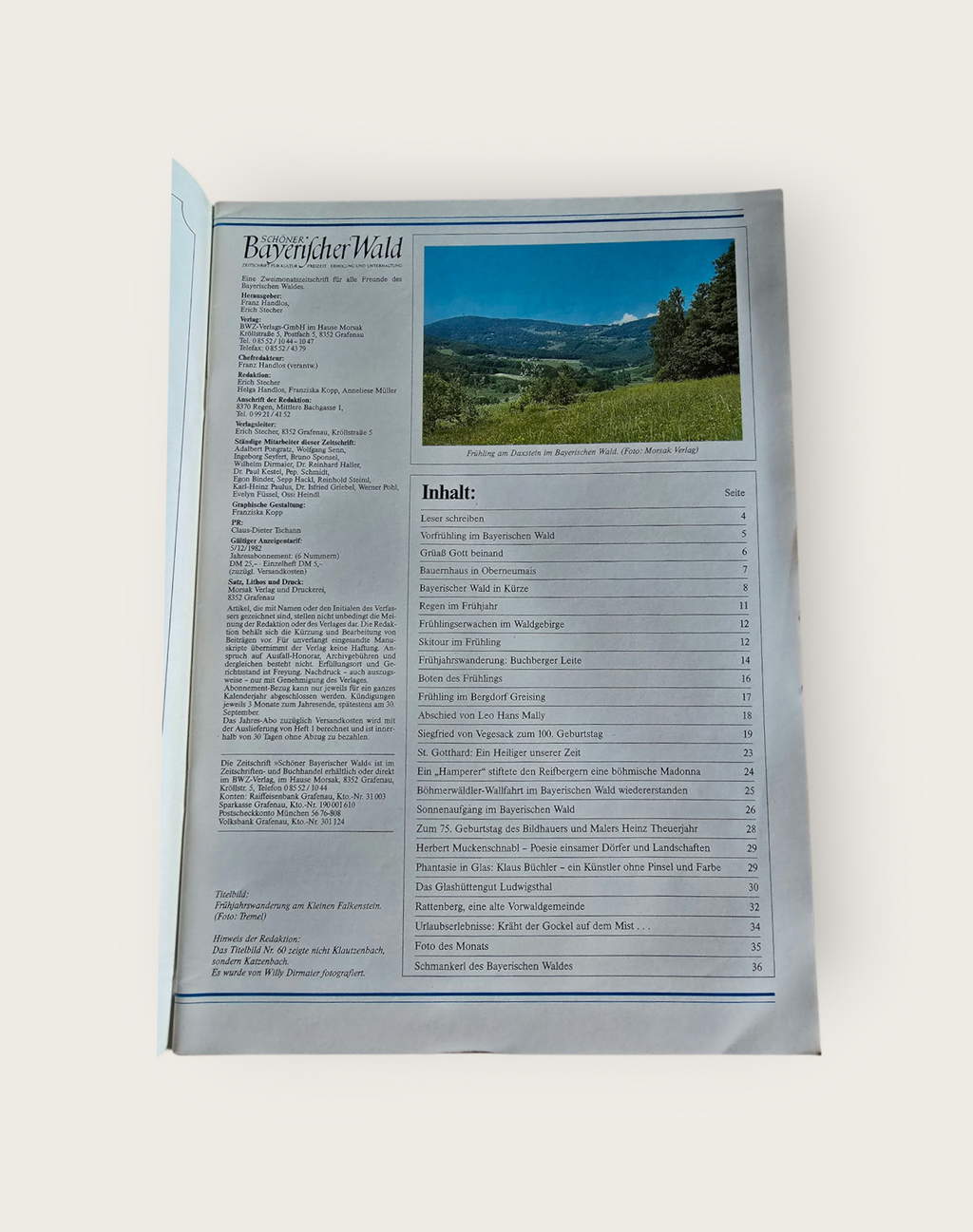 Zeitschrift Schöner Bayrischer Wald 3/4 1988