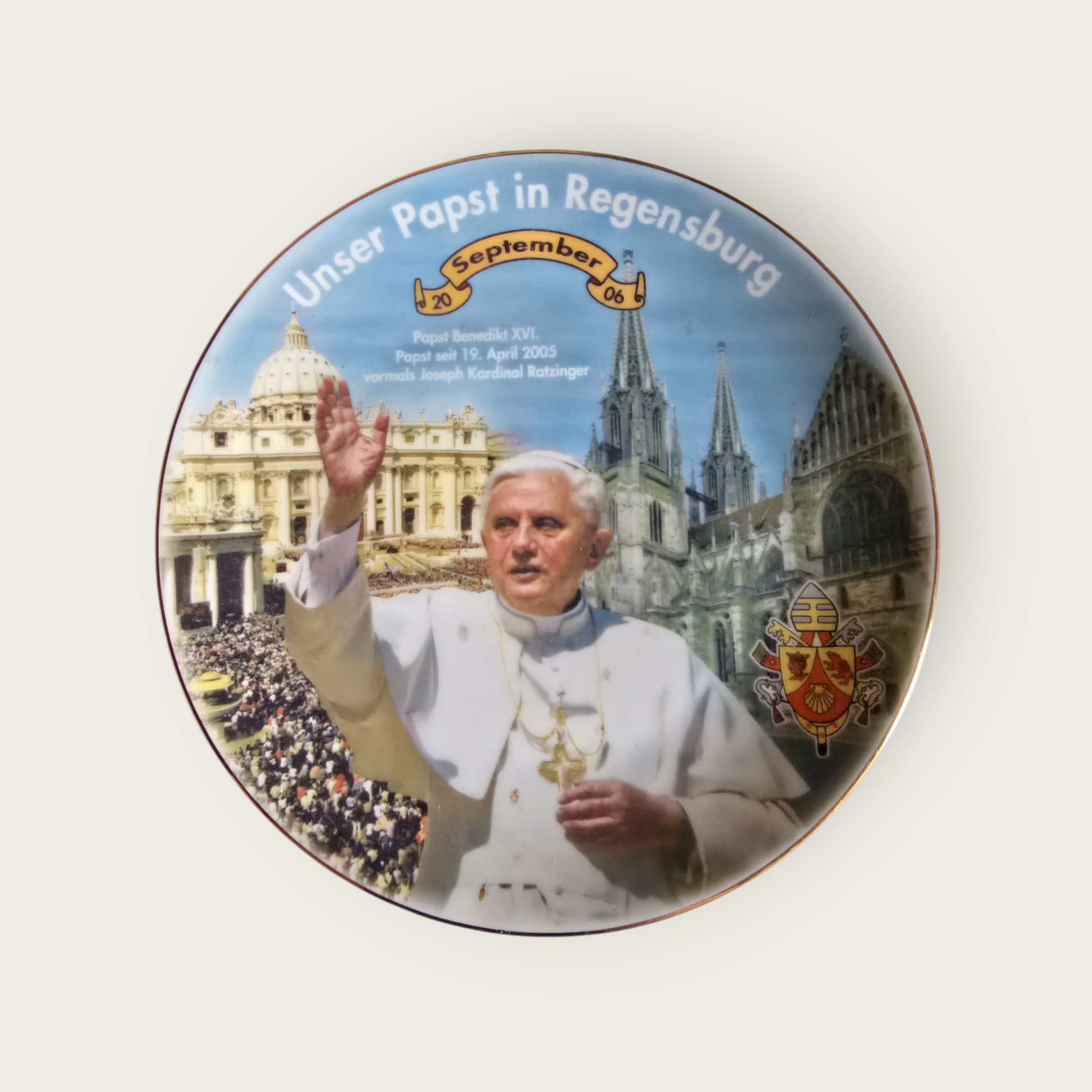 Set Wandteller + 5 Kaffeetassen  Unser Papst