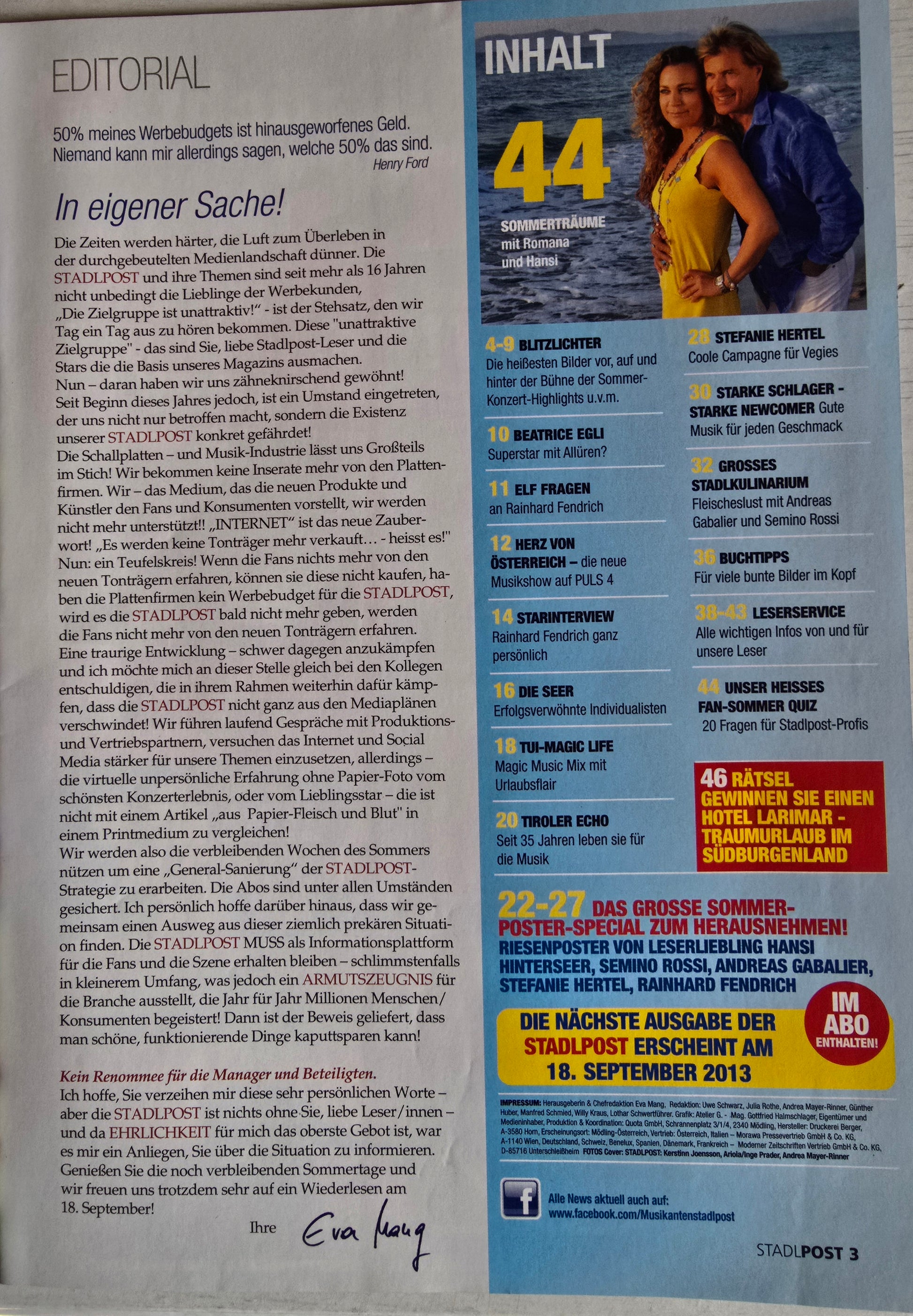 Zeitschrift Stadl Post Sommer Sonderheft 2/2013