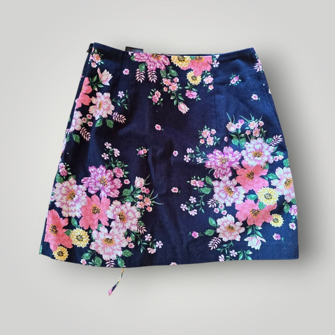H&M Divided Damen Mini Rock blau geblümt Gr. 34