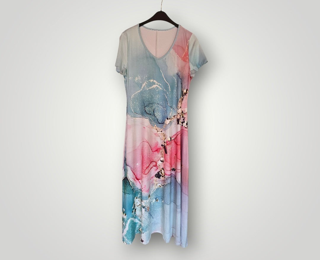 Damenkleid lang mit buntem Aufdruck Gr. XL