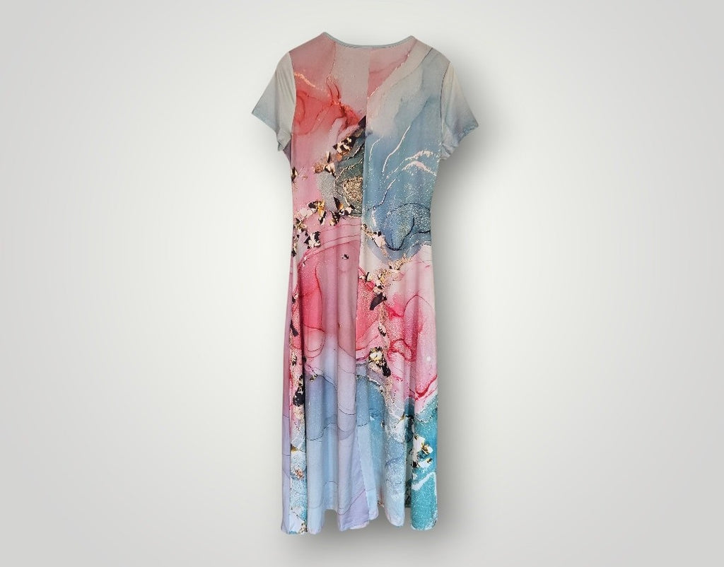 Damenkleid lang mit buntem Aufdruck Gr. XL