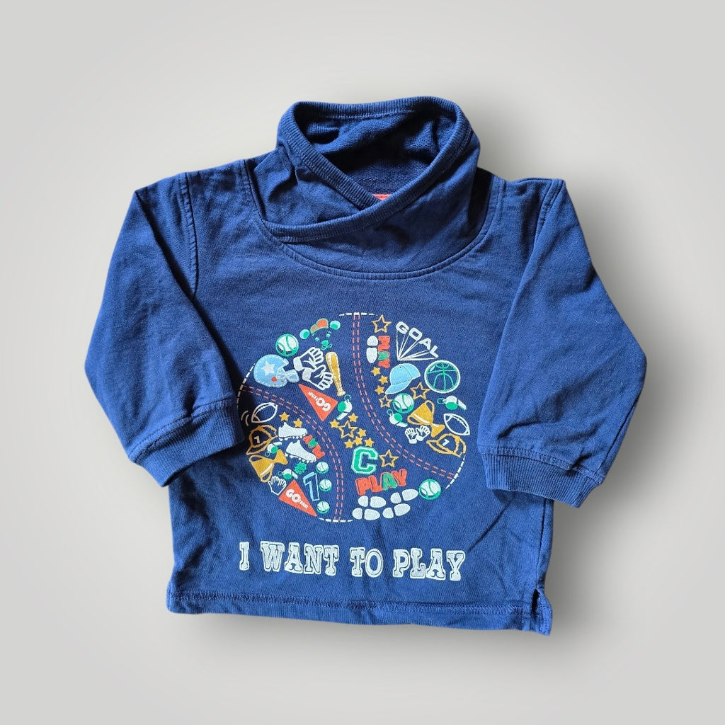 Ergee Jungen Pulli blau mit buntem Goal Aufdruck Gr. 80