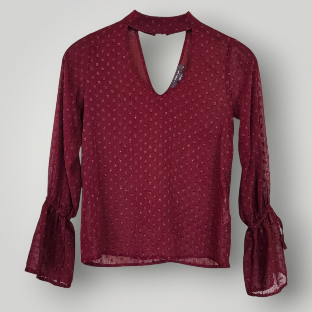 Primark Damen Mesh-Bluse bordeauxrot Gr. 34