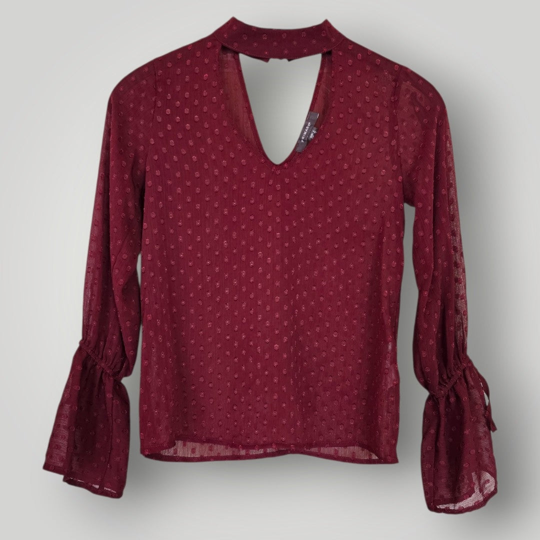 Primark Damen Mesh-Bluse bordeauxrot Gr. 34