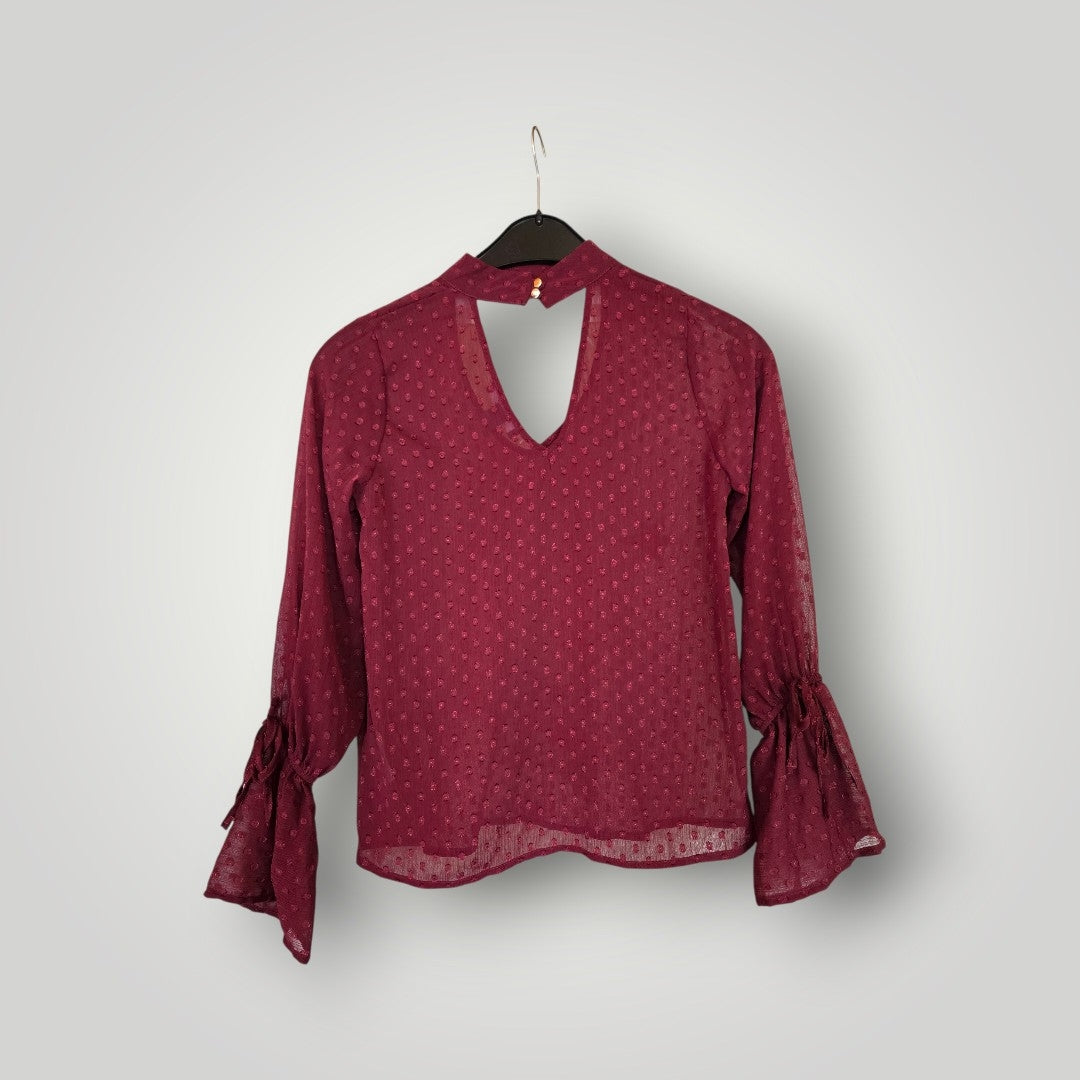 Primark Damen Mesh-Bluse bordeauxrot Gr. 34