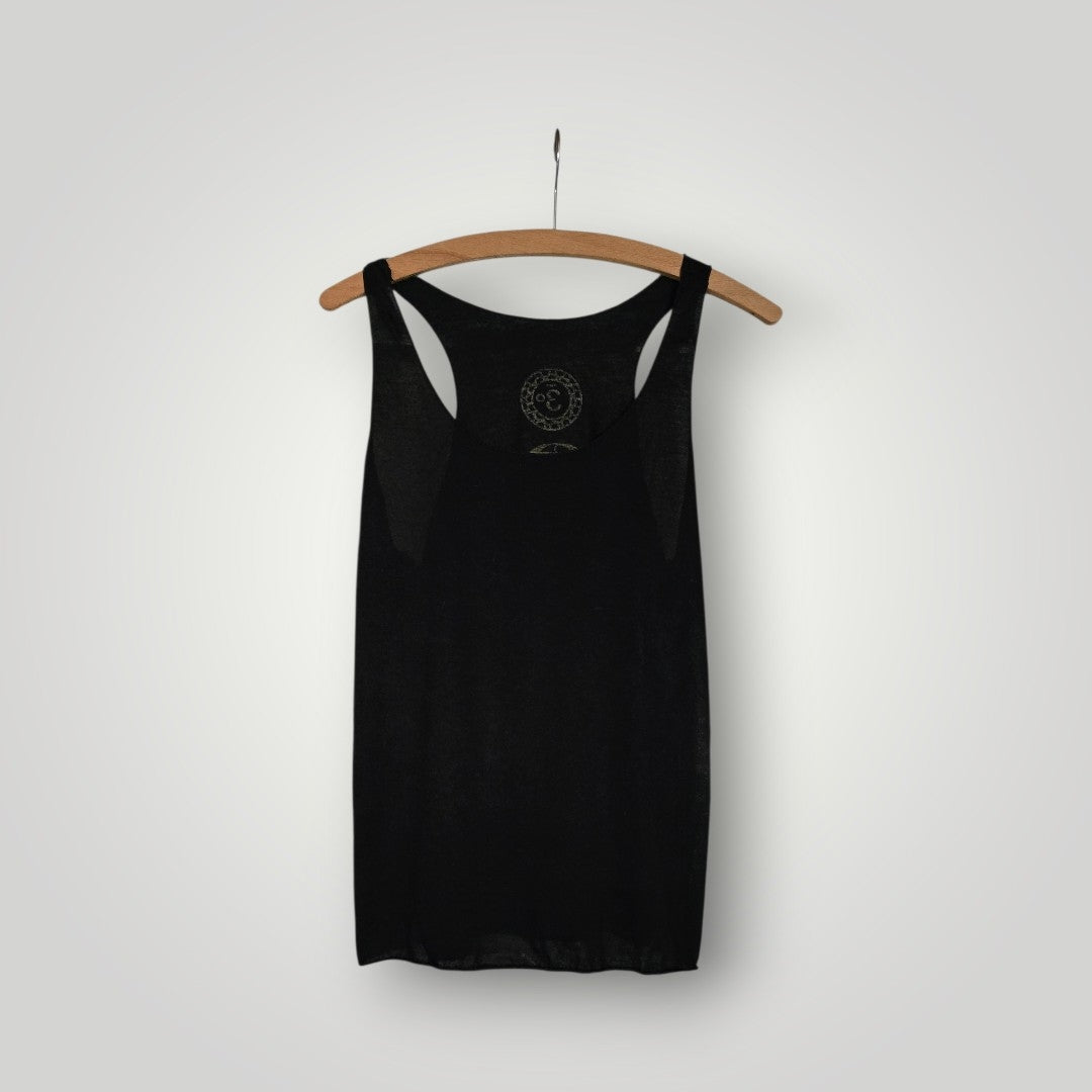Damen schwarzes Tanktop mit bunten Symbolen